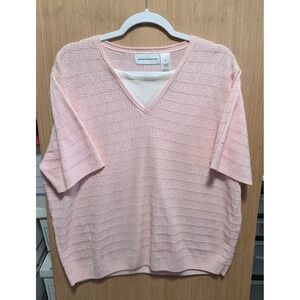 Alfred Dunner Size XL Womens Top Sweater Pink Short‎ Sleeve V Neck Knit Pullover